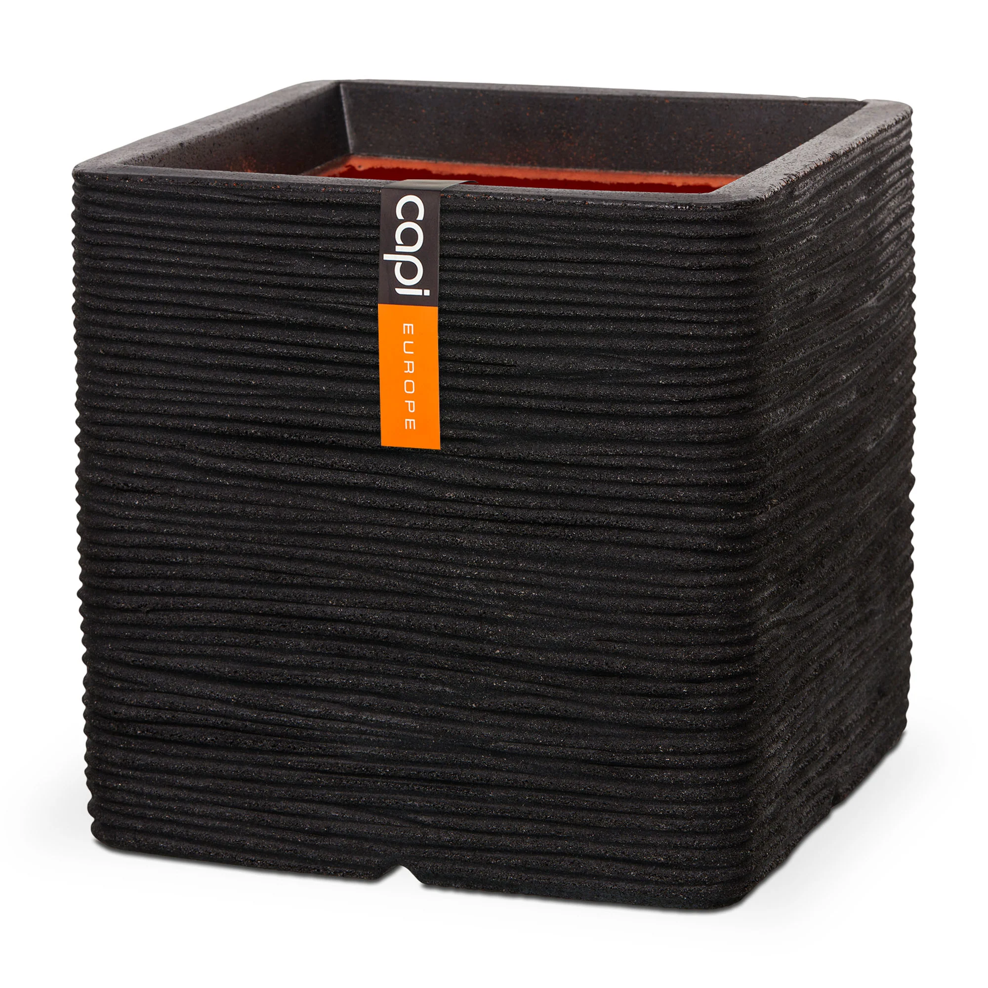 Planter Square Rib NL Black 50cm H50cm W50cm