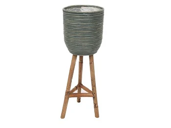 POT STRIPE WOODEN LEGS GREEN D20H47CM