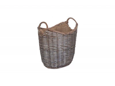 Scoop Neck Antique Wash Hessian Lined Basket Large