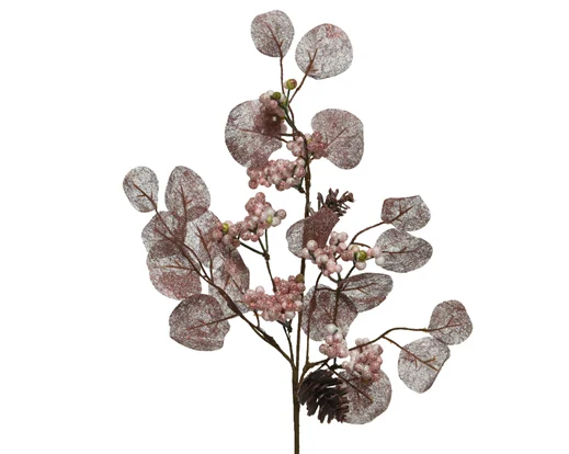 Spray polyester glitter foam berries, velvet pink plastic pinecones