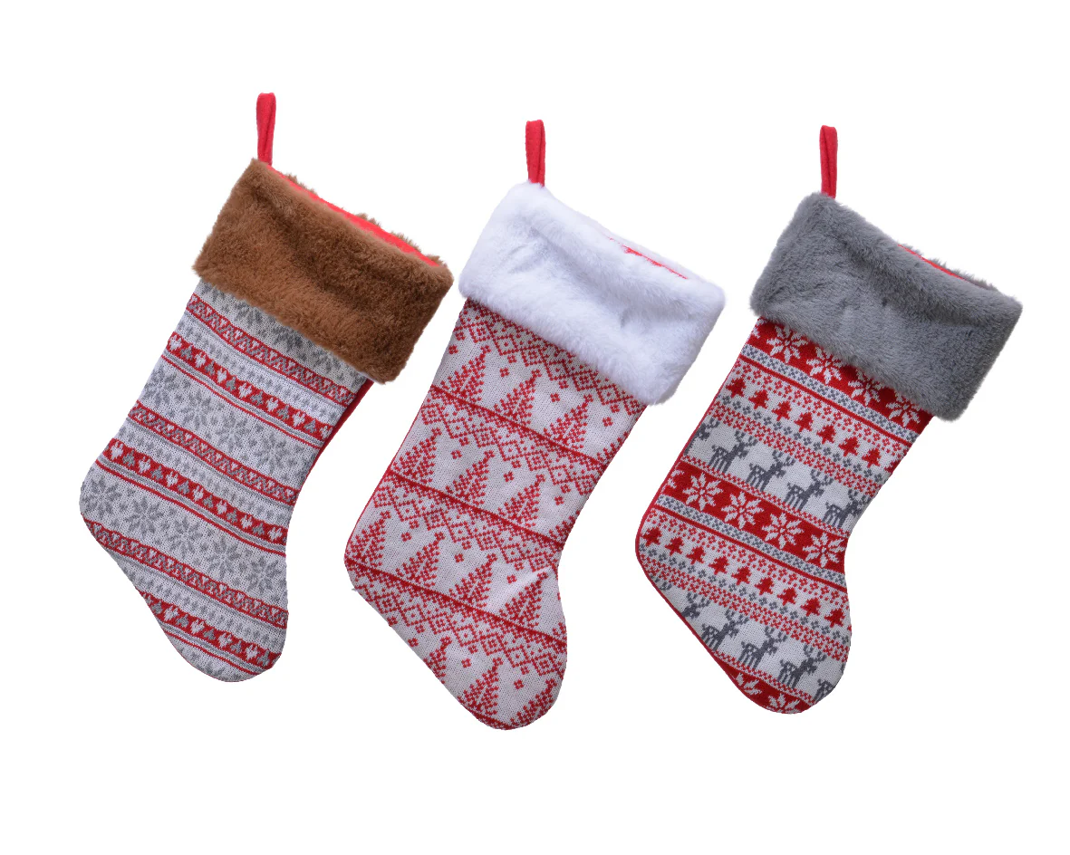 Stocking polyester faux fur rim red